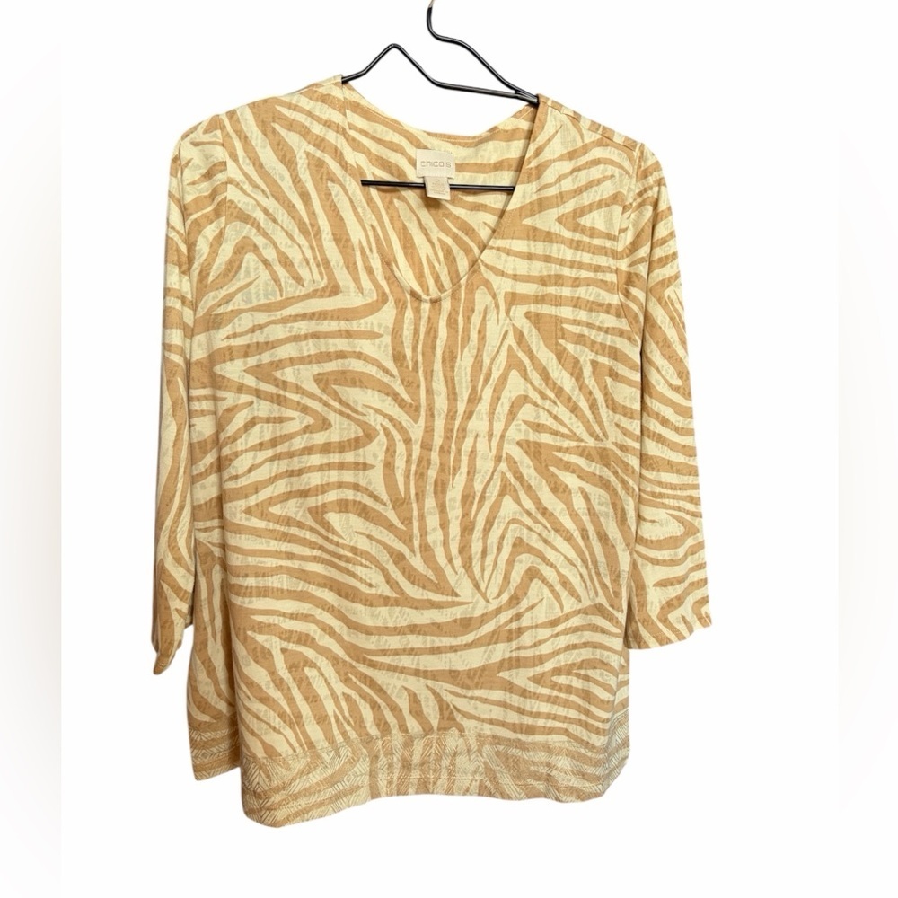Chico's Beige Zebra Pattern Blouse